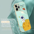 (Free Lanyard) Luxury 6D Plating Case for Realme C20 / C20A / C11 2021 Back Cover Cute Cartoon Happy Astronaut Side Pattern Soft Silicone Square Phone Cases. 