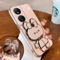 For Honor X7b / Honor X7A / Honor X7 4G Back Cover with Cute Rabbit Makeup Mirror Stand Luxury 6D Plating Square Frame Phone Case Shiny Holder Soft Silicone Protective Cases Pouch Girls. 