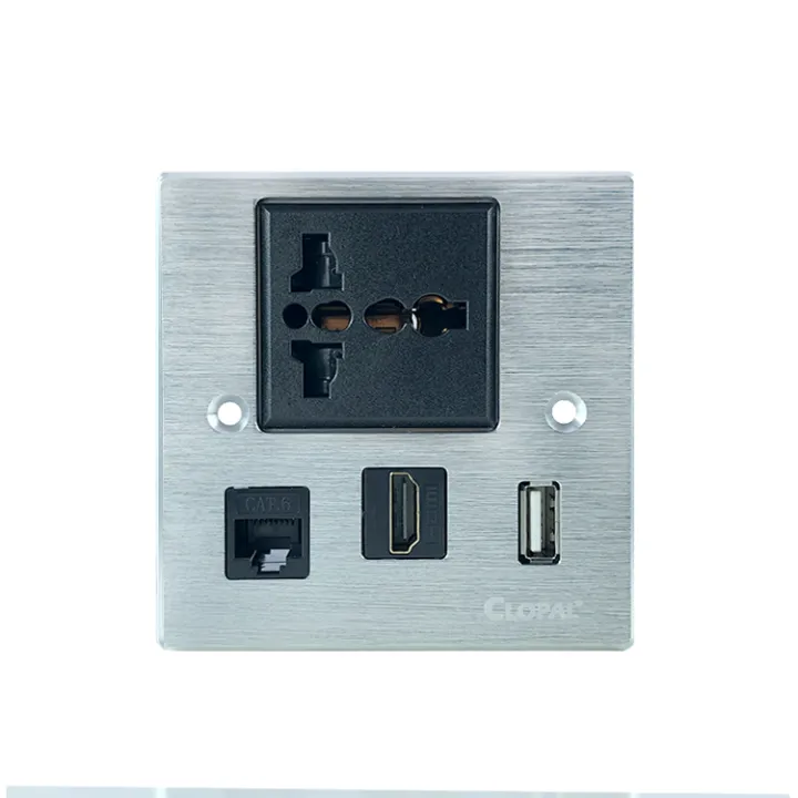 Multimedia Outlet System Multifunctional Media Wall Socket Outlet, Multimedia Wall Plate Silver ...