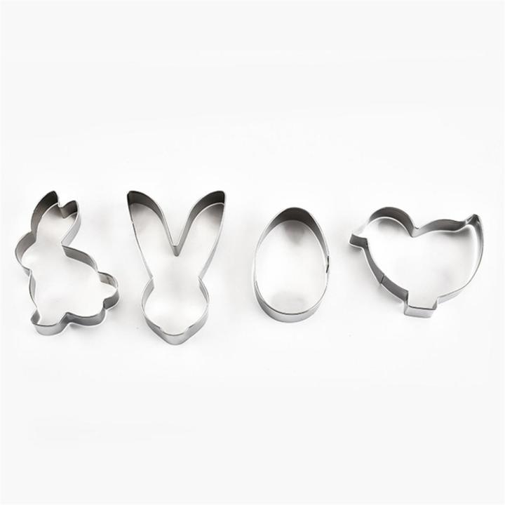 4pcs/set Stainless Steel Easter Cookie Cutter Biscuits Easter Egg Rabbit Cookie Stamps Bakeware Fondant Cutter Mold For Baking
