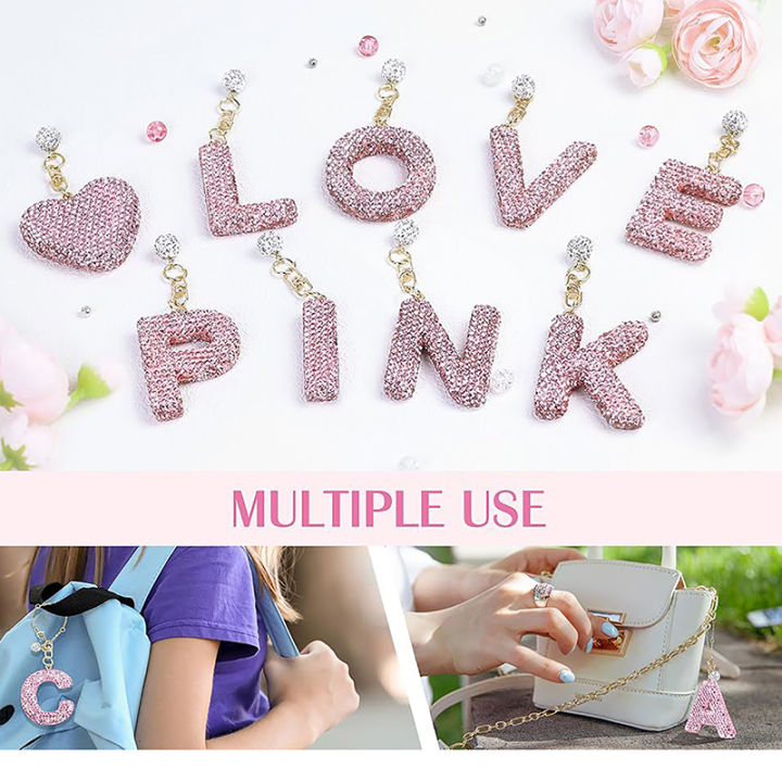1Pc A-Z Shine Letter Pendant Accessories For Cup Pink Initial ID Keychain Handle Pendant For Girls Water Bottle Car Key Chain CDHBD