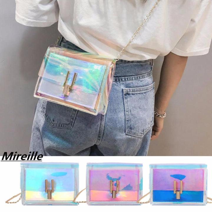 Women Laser Holographic Shoulder Bag Messenger PVC Chain Crossbody Handbags