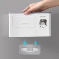 Dustproof with Super Sticky Suction Pad Wall Mounted Toothbrush Holder and Automatic Toothpaste Dispenser. 