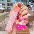 Quicksand into the oil rainbow pony keychain liquid starfish drifting bottle delicate girl pendant car accessories charm. 