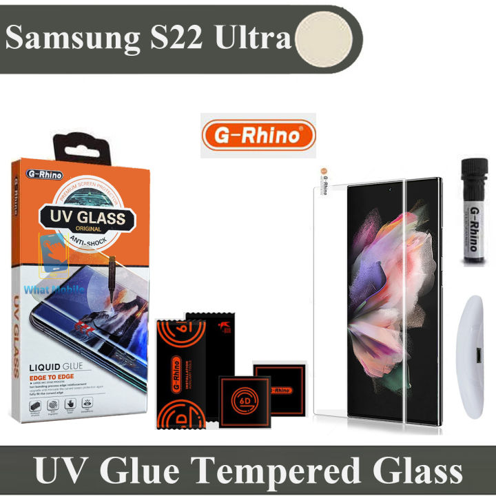 G-Rhino Samsung Galaxy S22 Ultra Complete UV Nano Tempered Glass Screen Protector Full Glue Edge to Edge Curved UV Glass 3D Tempered Screen Guard For s22 ultra - Transparent