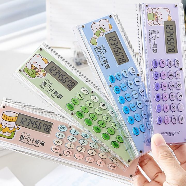 New 8-digit Ruler Calculator Mini with Silicone Button Measuring Ruler ...