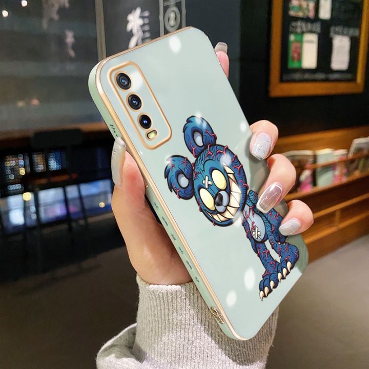 JIUMOO For vivo Y20S G Case Side Edge Square New Design Phone Cases Thin Plating Pattern Casing Cartoon Fashion Monster Full Back Cover Camera Protection Shockproof Softcase