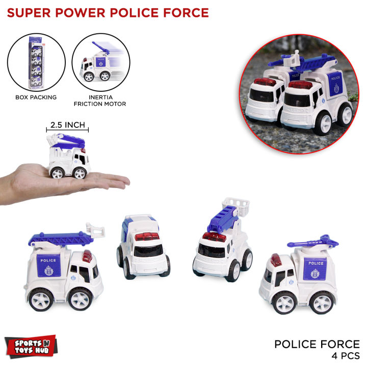 4 in 1 Rescue Police Metal Diecast Model Cars Toys For Kids Friction Powerd Play Police Rescue Car / Truck Set Including Fire Truck Water Cannon Vehicle Ladder Truck Police Car Ambulance Fire Rescue Vehicle Collection For Kids Toy Photography