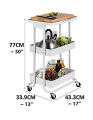 Kitchen Storage Trolley 3-Tier Metal Table Top Serving Rolling Cart, Mobile Rack Organizer with Locking Wheels, Standing Shelf Laptop Desk for Kitchen Home Office. 