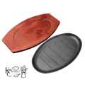Cast Iron Steak Sizzler plate Non-stick Platter with Wood Underline - 10 inches x 6 inches Pan Hot Plate Sizzling Pan Steak Plate - KitchenCo. 