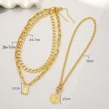 Lady Neck Jewelry Golden Luster Thick Hollow Chain Lock Pendant Necklace Exaggerated Hip Hop Style Club Jewelry for Women Necklace Set. 