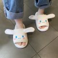 【Happier】 Kawaii Cinnamoroll Ears Moving Cartoon Cotton Slippers Warm Up Thick Women Bag Heel Shoes Girl Going Out Dorm Winter Couple Gift. 