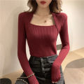 Women Knitted U-neck Sweater  ops Casual -fit Long Sleeve Pullover Bottoming Shirt color. 