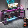 Curved Shaped Gaming Computer Desk with Hoster Holder Headphone Hook for Home Office, Black (Customised). 