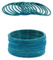 Sky Blue | 24 pieces/ 2 Dozen velvet glass bangles of all sizes ( do, sawa do , dhai ). 