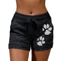 Summer Fast Drying Drawstring cat paw print shorts Lace Up High Waist Elastic Cotton Short Women Beach Casual Sport Shorts. 