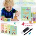 4Pcs Reusable Magic Book for Kids - 4 Book +1 Pen +10 Refill - Painting Drawing Colouring Board Magic Book - Handwriting Free Wiping Calligraphy Montessori Practice Copy Books. 