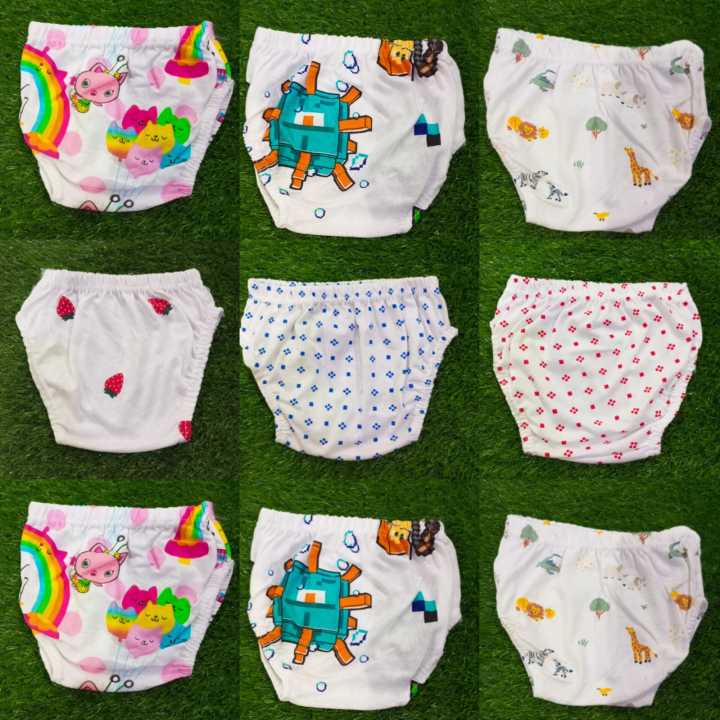 Pack of 12- Soft Cotton baby chaddi Diaper Cover Panties in White prints