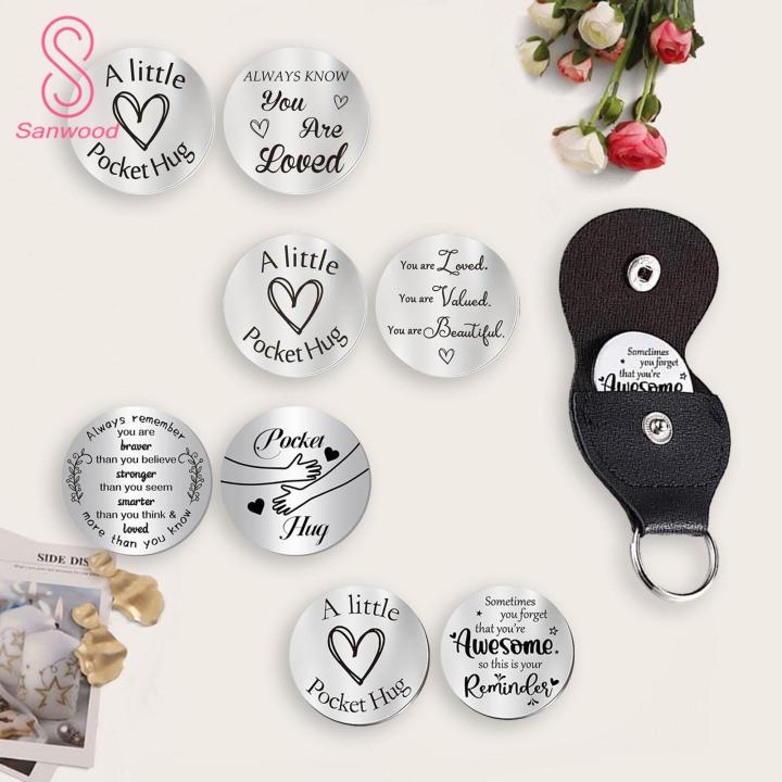 Inspirational Pocket Coin Motivational Pocket Hug Keychain Set Inspirational Gift for Family Friends Colleagues Engraved Fashion Coin Design Perfect for Engraved Titanium Steel Coin
