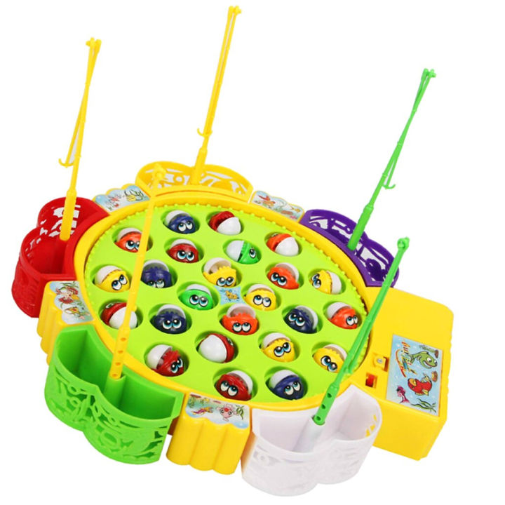 Fishing Game Toy Set with Rotating Board | Now with Music On/Off Switch for Quiet Play | Includes 15 Fish,4 fish boxes and 4 Fishing Poles | Safe and Durable Gift for Toddlers Christmas Gift - M10900