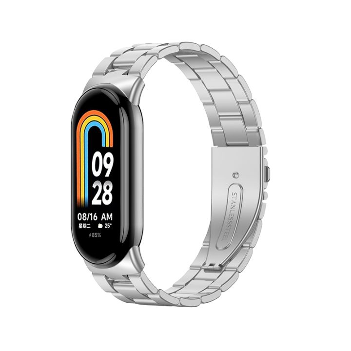 Watch Strap For Xiaomi Mi Band 8 Milanese Three-bead Metal Watch Band