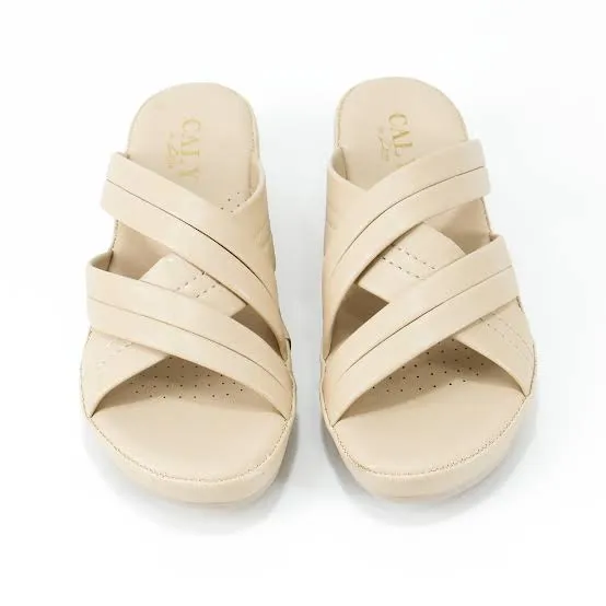 Medicated PU Wedge Slippers For Women | Female Synthetic Leather Slippers For Ladies
