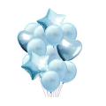 14pcs light blue balloon set (2pcs heart foil+ 2pcs star foil + 10 pcs latex balloons ). 