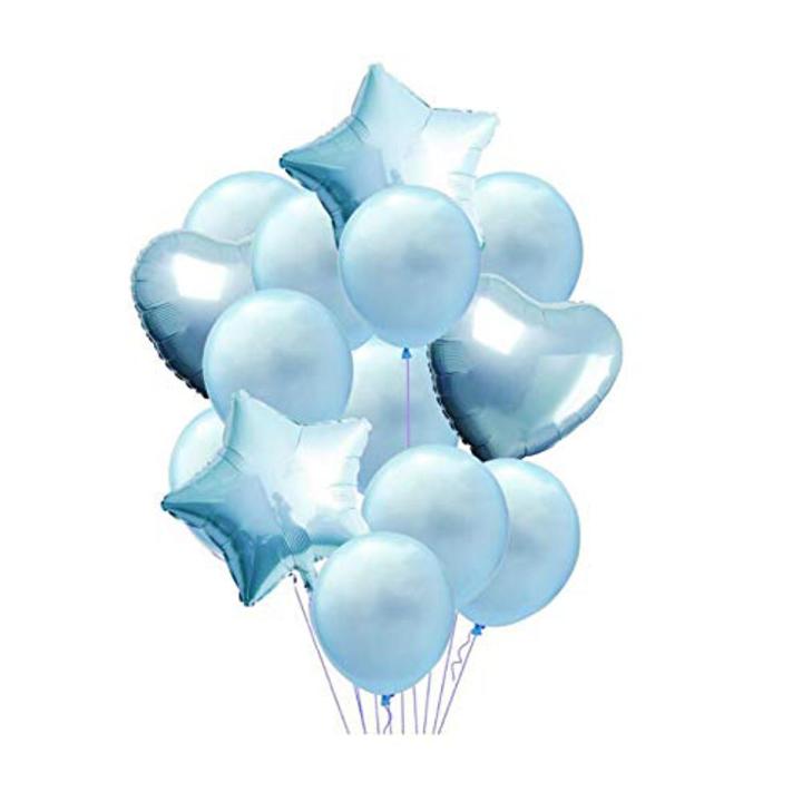 14pcs light blue balloon set (2pcs heart foil+ 2pcs star foil + 10 pcs latex balloons )