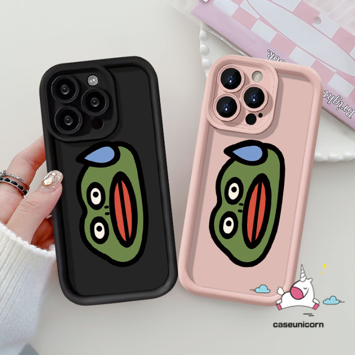 Sausage Mouth Sweating Frog Head Pink Black Cover Compatible For IPhone 11 15 14 13 12 Pro Max 7Plus XR XS Max X 15 7 6s 6 8 Plus SE 2020 Angel Eye Soft Case
