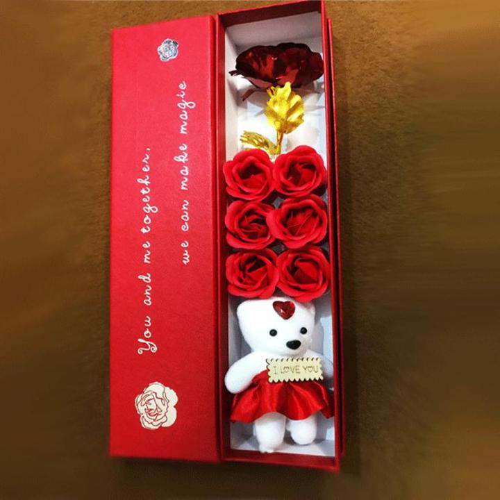 Premium Gift Box with 24K Gold Plated Rose, Teddy Bear & Fragrance ...