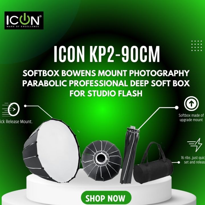 Icon KP2-90CM Softbox Bowens Mount Photography Parabolic Professional Deep Mouth Soft Box For Studio Flash
