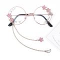 Kawaii Glasses With Chain Cosplay Decor Cute Sakura Pendant Eyeglasses Retro Round Glasses Clear Lens For Men Women Metal Frame. 