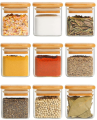12 Pieces Mini Square Glass Spice Jars with Bamboo Lids, 150ml Square Glass Storage Jars with bamboo lid , Glass Container for Spice, Salt, Sugar, Seeds, Nuts Etc. 