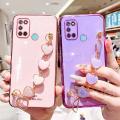 For Realme C17 Back Cover with 3D Love Heart Wristband Chain Fashion Bracelet Shiny Plating Phone Case Soft Silicone Bumper Protective Cover. 