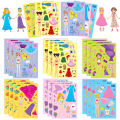 6 sheets/pack Pink Princess Face Changing Stickers Little Girl Cartoon Cute DIY Princess Make a Face Puzzle Stickers. 