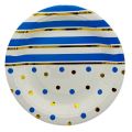 BLUE GOLDEN DOT PAPER PLATES - PACK OF 10 PAPER PLATES - BLUE GOLDEN THEME PAPER PLATES. 