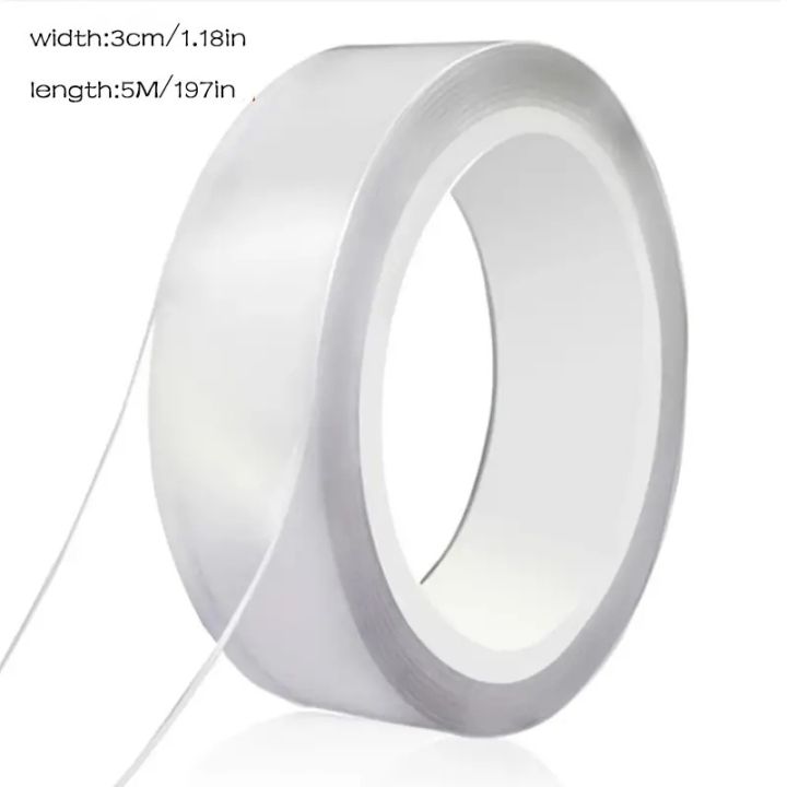 1Pcs Length 5M/3M Double-Sided Super Adhesive Tape, Heavy Duty Double Sided Clear NanoTape for Multipurpose Household Use, Removable Mounting Tape for Easy Item Placement, Strong and Reusable Transparent Gel Tape for Carpets and Posters