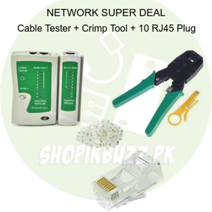 NETWORK CABLE CRIMP AND RJ45 With 10 Connector PLUS NETWORK CABLE TESTER