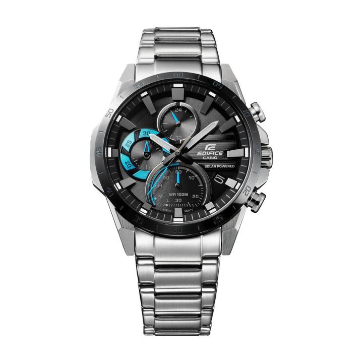 Casio Edifice Mens Silver Stainless Steel Case Round Analog Multi-Function With Black Dial Silver Stainless Steel Bracelet Watch-EQS-940DB-1BVUDF
