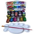 Pack of 15 Poster + 6 Mixing Glitters +1 Mixing Tray +1 Brush  Multi Colors / Face Paints / 15 OFA Poster Color bottles + 6 Mixing Glitters +1 Mixing Tray +1 Brush Mini Art#JS-OFA-15PC+6G+1T+1B-Mini. 
