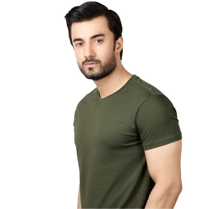 ARMY GREEN Basic Round Neck T Shirts For Mens and Womens Double Stiched Cotton Jersey Fabric Soft and Comfortable Unisex T Shirts For Boys and Girls Daraz.pk