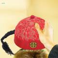 Chinese Oriental Hat Silk Party Costume Cap for Dance Cosplay Photography Red 54cm. 