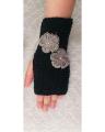 Black Flower Style Wool Gloves for Women. 