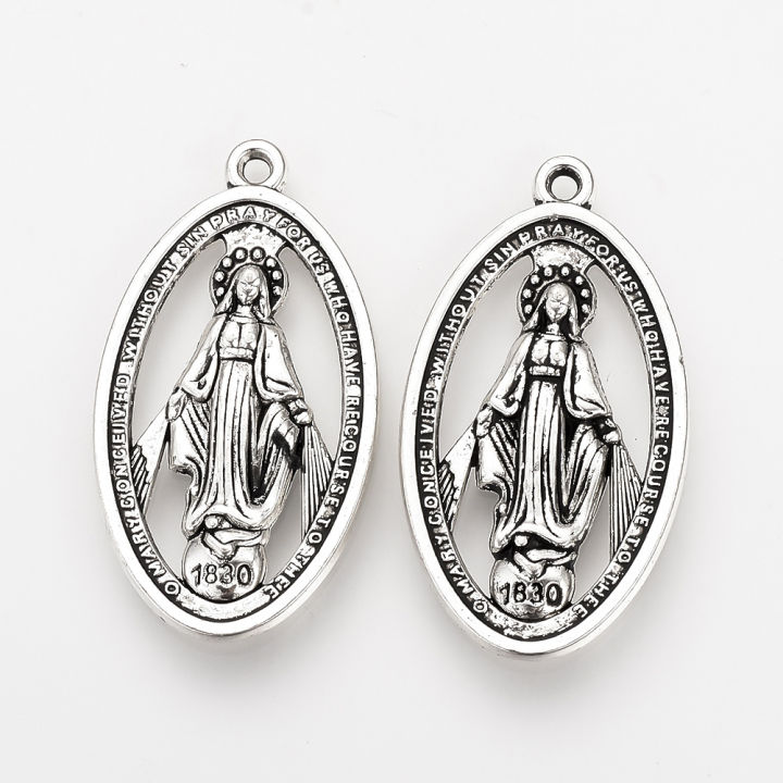 20pcs Tibetan Style Alloy Pendants Miraculous Medal The Blessed Virgin Mary Metal Charms for DIY Bracelet Necklace