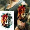 Large Size 3D Watercolor Lion Temporary Tattoos For Men Adults Realistic Tiger Tattoo Sticker Transfer Tattoo Arm Body Art. 