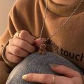 Korean Fashion Cute Teddy Bear Pendant Necklace For Women Girls Jewelry. 
