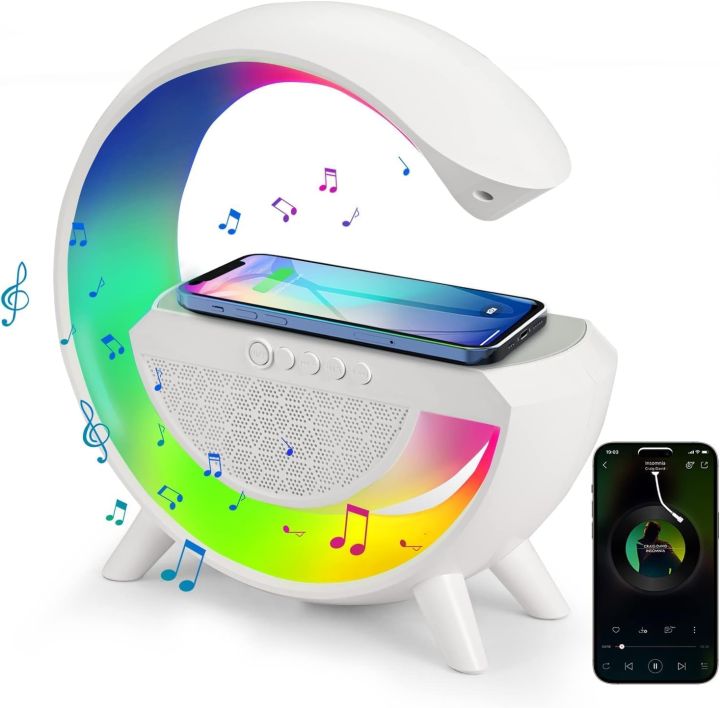 WTK - BT 2301 GLamp 500 G-Shaped Smart LED Lamp - RGB Color Changing, Bluetooth Speaker, Wireless Charging, Touch Controls - Modern Home and Office Lighting