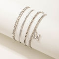 Foot accessories Simple cold punk letter M silver alloy anklet set of 4 for girls for women low price. 