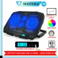 Laptop Cooling Pad Four Fans With RGB Lights - Cooling Stand 4 Fan With Digital Temperature Screen & Display & 7 Gear To Adjust Height - For Upto 20" Laptops - USB Powered Connection. 
