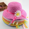 1 Pc Girls Sun Hat Straw Hats, Beach Hat with Floral Decoration, Anti-UV Foldable Sun Hat for Beach, Travel, Hiking, Summer. 
